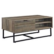 Rustic oak composite wood & black finish metal coffee table by Acme additional picture 2
