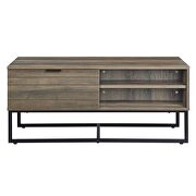 Rustic oak composite wood & black finish metal coffee table by Acme additional picture 3
