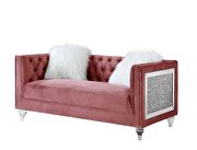 Pink velvet faux diamond trim classic sofa by Acme additional picture 3