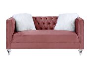 Pink velvet faux diamond trim classic loveseat by Acme additional picture 2