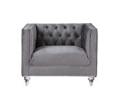 Gray velvet faux diamond trim classic sofa by Acme additional picture 3