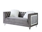 Gray velvet faux diamond trim classic sofa by Acme additional picture 4