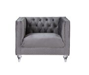 Gray velvet faux diamond trim classic chair by Acme additional picture 3
