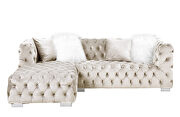Beige velvet upholstery elegant button-tufted sectional sofa by Acme additional picture 2
