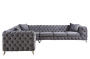 Dark gray velvet upholstery classic button tufting sectional sofa by Acme additional picture 2