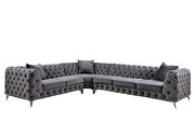 Dark gray velvet upholstery classic button tufting sectional sofa by Acme additional picture 3