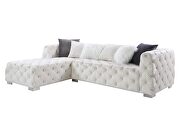 Beige smooth velvet upholstery button-tufted design sectional sofa by Acme additional picture 4