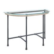 Tempered glass table top & sandy gray finish legs sofa table by Acme additional picture 2