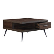 Walnut finish wooden top & metal legs coffee table by Acme additional picture 2