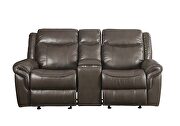 Brown leather-aire reclining loveseat with usb port by Acme additional picture 2