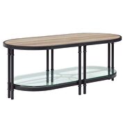 Oak finish top & sandy black finish metal base coffee table by Acme additional picture 2