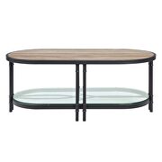 Oak finish top & sandy black finish metal base coffee table by Acme additional picture 3