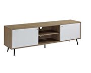 Rustic oak/ white wood base & black finish legs rectangular TV stand by Acme additional picture 3