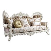 Antique white finish fabric and silver trim accent raised scrolled molding sofa by Acme additional picture 5