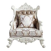 Antique white finish fabric and silver trim accent raised scrolled molding chair by Acme additional picture 5