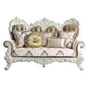 Antique white finish fabric and silver trim accent raised scrolled molding loveseat additional photo 5 of 5