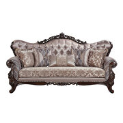 Fabric upholstery button tufted & antique oak finish base sofa by Acme additional picture 2