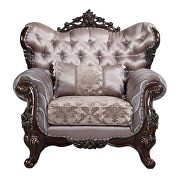 Fabric upholstery button tufted & antique oak finish base chair by Acme additional picture 3