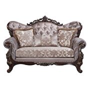 Fabric upholstery button tufted & antique oak finish base loveseat by Acme additional picture 3