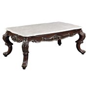 Marble top & antique oak finish scrolled ornamental details coffee table by Acme additional picture 3