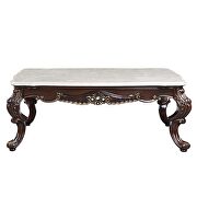 Marble top & antique oak finish scrolled ornamental details coffee table by Acme additional picture 4