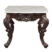 Marble top & antique oak finish scrolled ornamental details end table by Acme additional picture 2