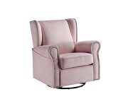 Pink fabric nailhead trim swivel chair by Acme additional picture 2