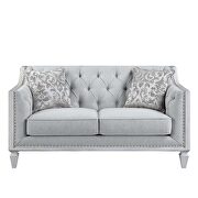 Light gray linen upholstery & weathered white finish base sofa by Acme additional picture 11