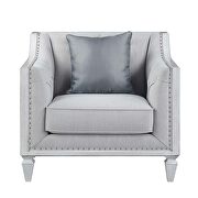 Light gray linen upholstery & weathered white finish base sofa by Acme additional picture 13