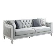 Light gray linen upholstery & weathered white finish base sofa by Acme additional picture 4