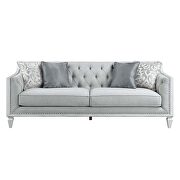 Light gray linen upholstery & weathered white finish base sofa by Acme additional picture 5