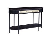 Black finish wooden top & metal legs round sofa table by Acme additional picture 2