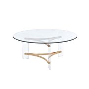 Tempered glass top and gold finish base round coffee table by Acme additional picture 3