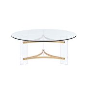 Tempered glass top and gold finish base round coffee table by Acme additional picture 4