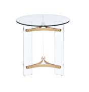 Tempered glass top and gold finish base round end table by Acme additional picture 2