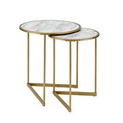 Marble grain top and gold finish round nesting table set by Acme additional picture 2