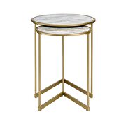 Marble grain top and gold finish round nesting table set by Acme additional picture 3