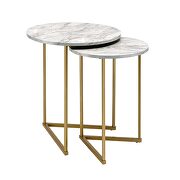 Faux marble top and gold finish round nesting table set by Acme additional picture 2