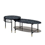 Faux marble top & black finish base 2 pc nesting table set by Acme additional picture 3