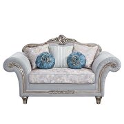 Light gray linen upholstery & platinum finish base floral trim accent sofa by Acme additional picture 11