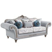 Light gray linen upholstery & platinum finish base floral trim accent sofa by Acme additional picture 4