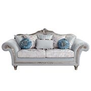 Light gray linen upholstery & platinum finish base floral trim accent sofa by Acme additional picture 5