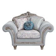 Light gray linen upholstery & platinum finish base floral trim accent chair by Acme additional picture 5