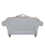 Light gray linen upholstery & platinum finish base floral trim accent loveseat by Acme additional picture 6