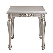 Platinum finish floral trim apron end table by Acme additional picture 2