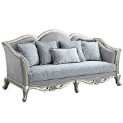 Light gray linen upholstery & champagne finish base sofa by Acme additional picture 3