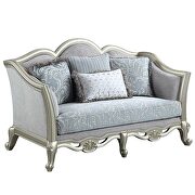 Light gray linen upholstery & champagne finish base sofa by Acme additional picture 9
