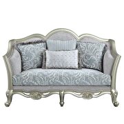 Light gray linen upholstery & champagne finish base sofa by Acme additional picture 10