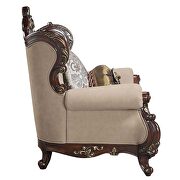 Light brown linen & cherry finish upholstery detailed carvings sofa by Acme additional picture 6