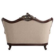 Light brown linen & cherry finish upholstery detailed carvings loveseat by Acme additional picture 7